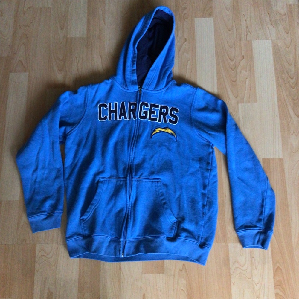 Blue Chargers Zip Up Hoodie with CHARGERS embroidered